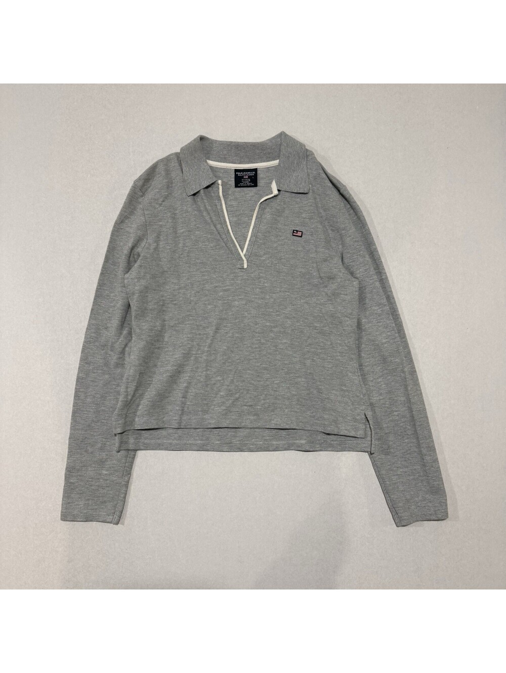 Vintage Polo Jeans Co Ralph Lauren Grey Long Sleeve V-Neck Polo Shirt M Women’s